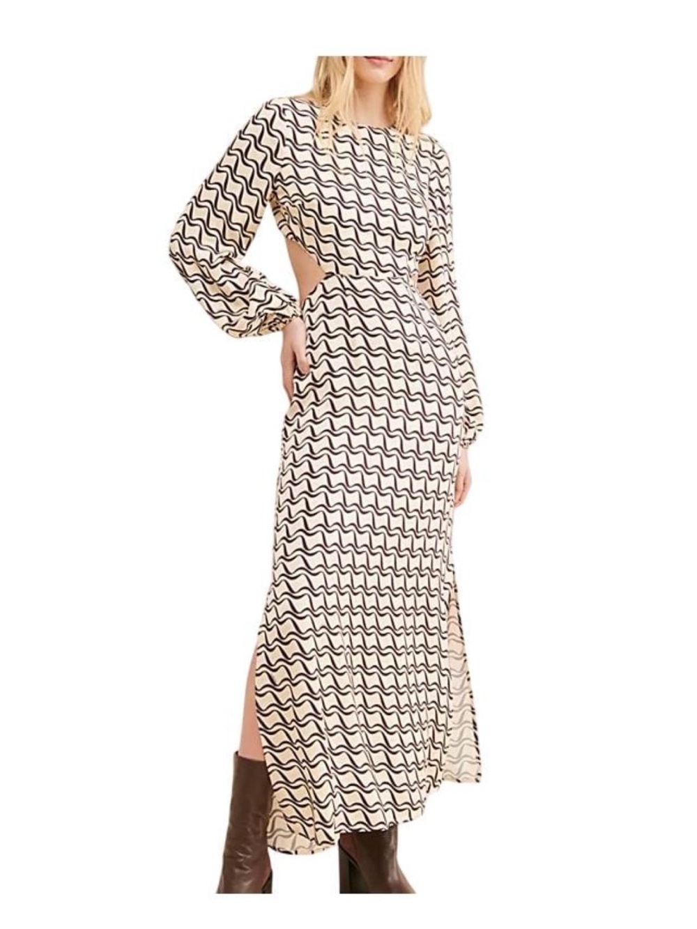 The Wolf Gang Cream and Black Wave-Print Maxi Dress